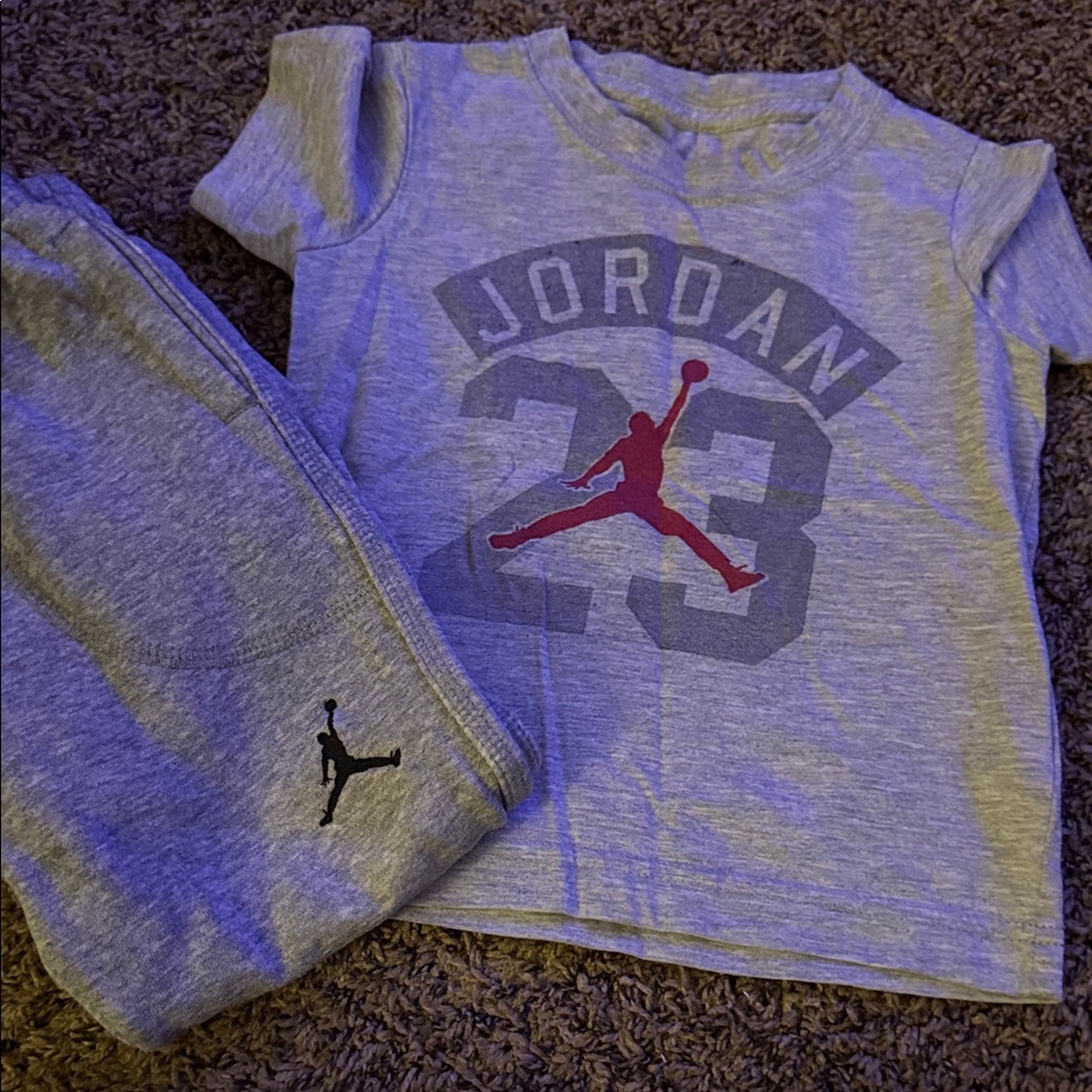 Jordan Gray T-Shirt and Pants Set with Red Logo